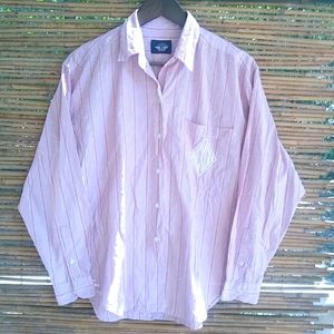 Dockers M Red White Striped Button Down Top
